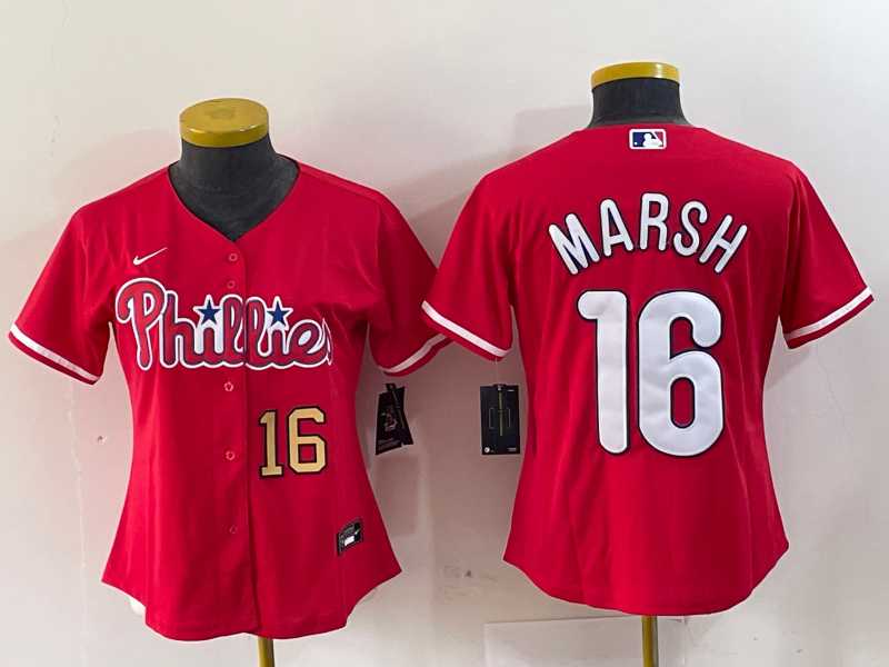Women%27s Philadelphia Phillies #16 Brandon Marsh Red Stitched Cool Base Jerseys